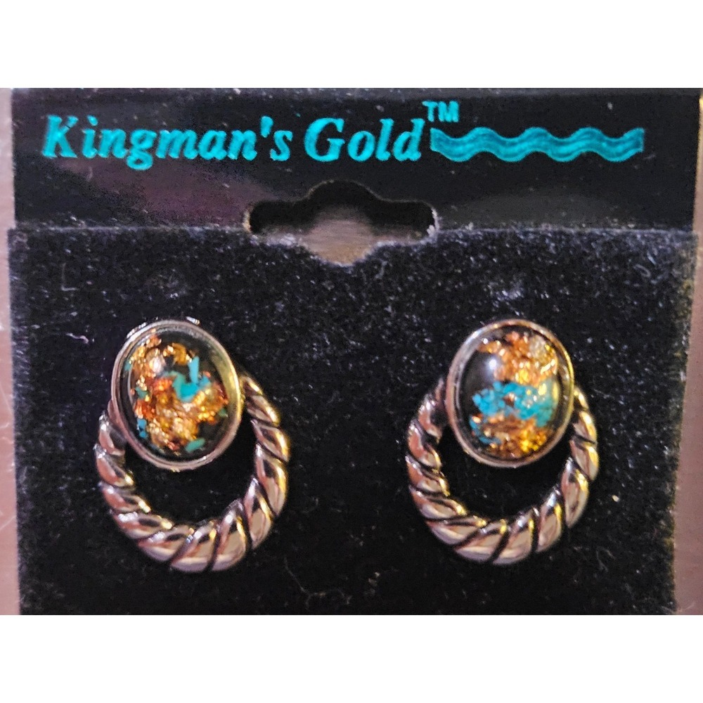 Beautiful Vintage Kingman's Gold Turquoise Copper & Silver Stud Earrings